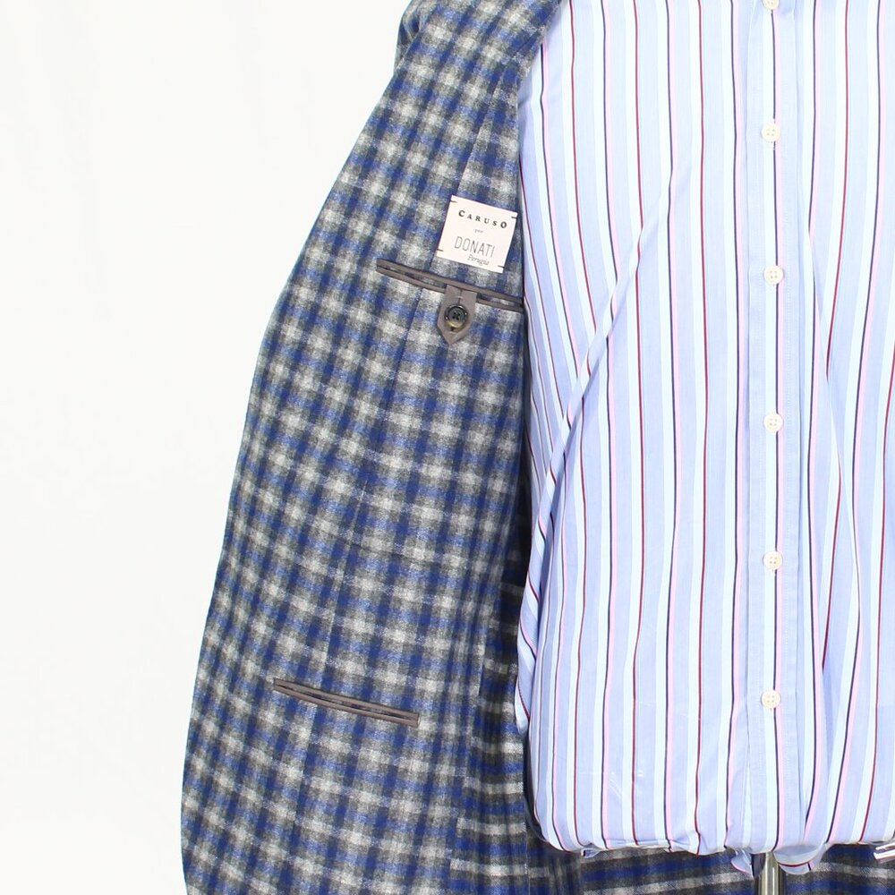 Caruso 42R Blue/Gray Check 3-Button Sport Coat Blazer Jacket T571 - Picture 9 of 11